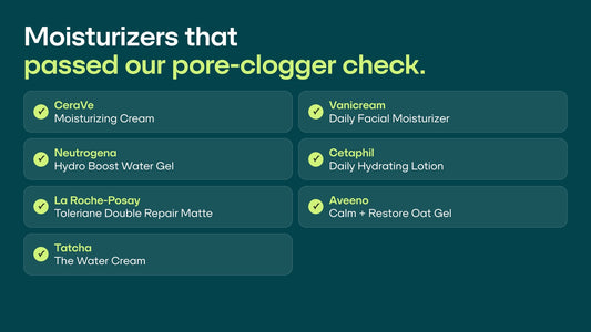 Open jar of face moisturizer on a bathroom shelf next to a phone showing an ingredient list