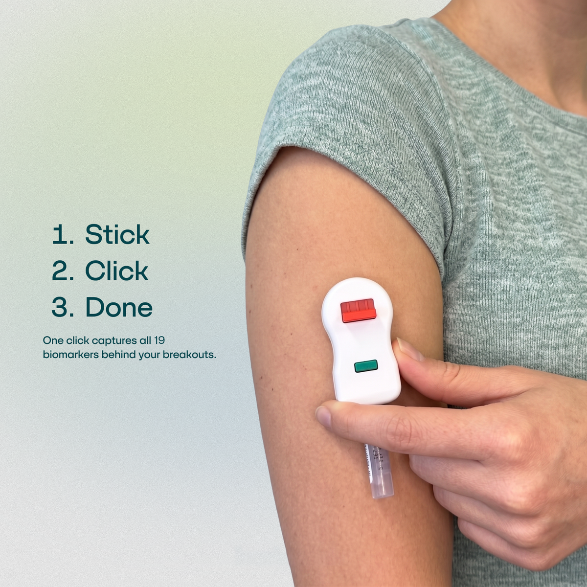 Stick, click, done: the painless arm device on an upper arm